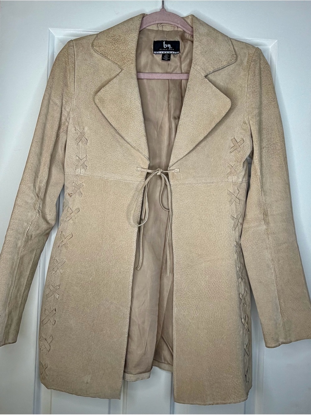 VTG Blank Nior Suede Leather Jacket Tie Front Jacket 1970s xs